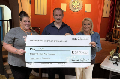 Shrewsbury darts league raises more than £3,000 for youth charity